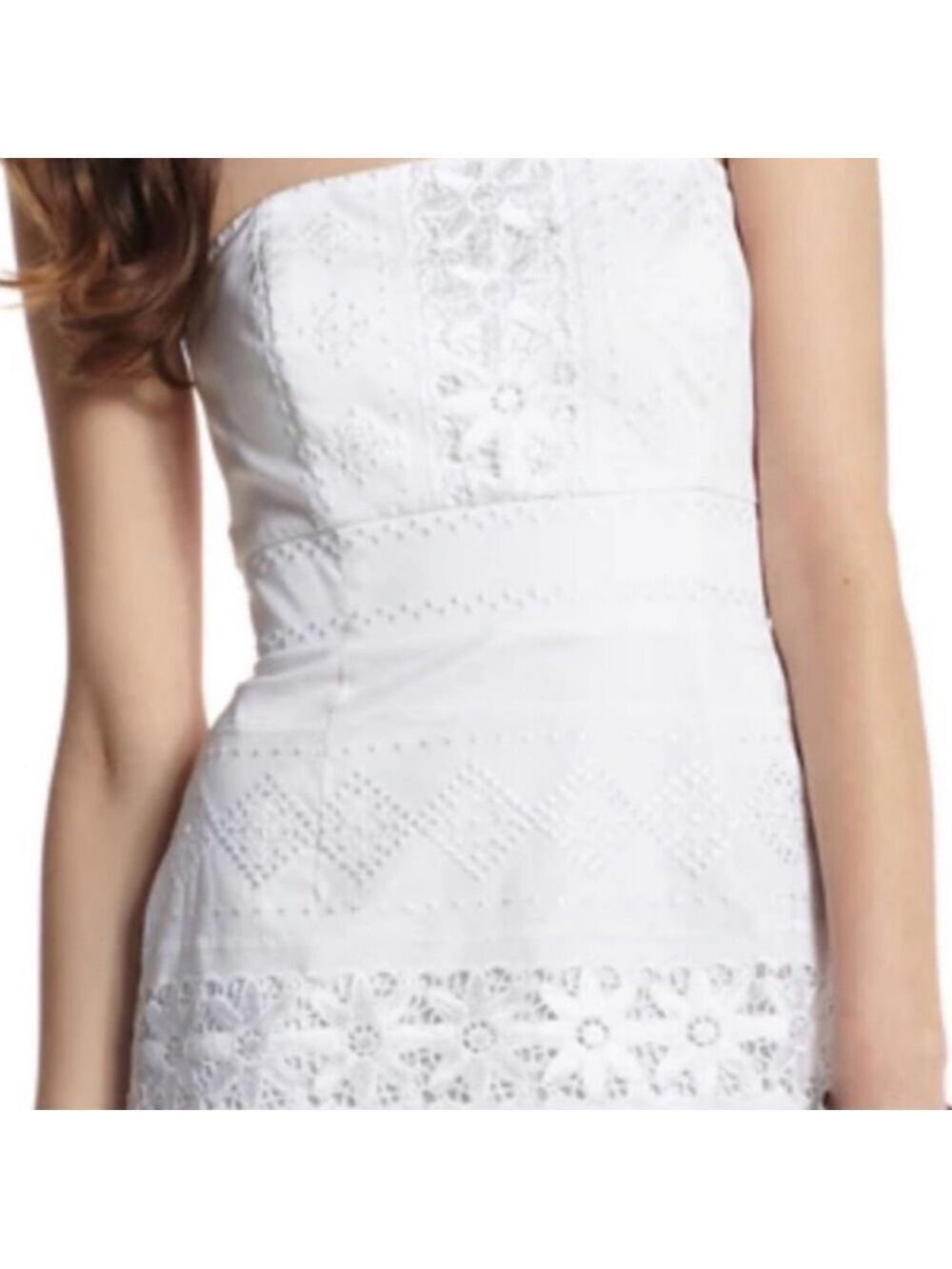 White House Black Market White Strapless Embroidered Eyelet Lace Dress Size 10 - Picture 3 of 14